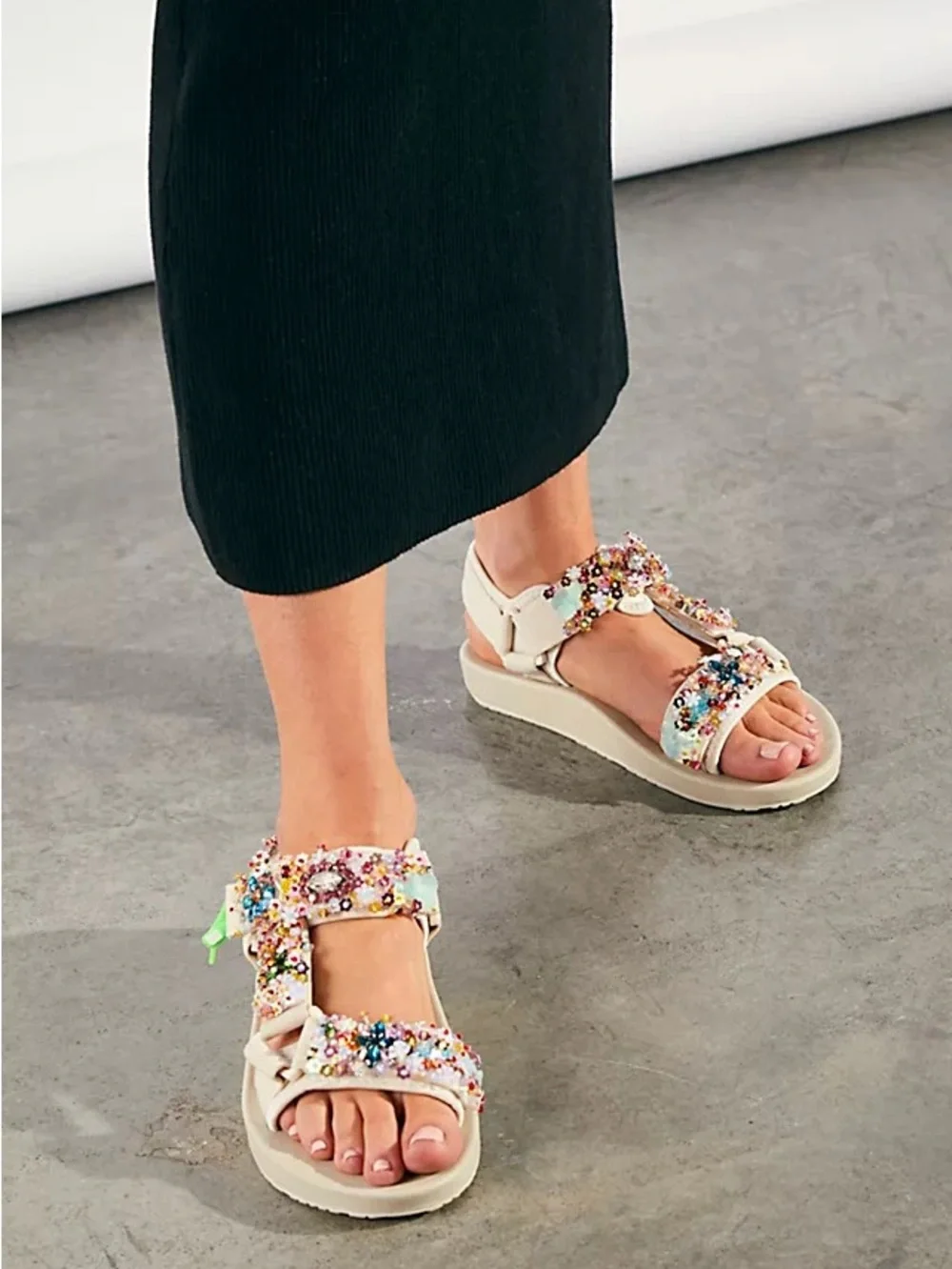 Free people Nan-Ku Embellished Floral Sequin sport Sandals white